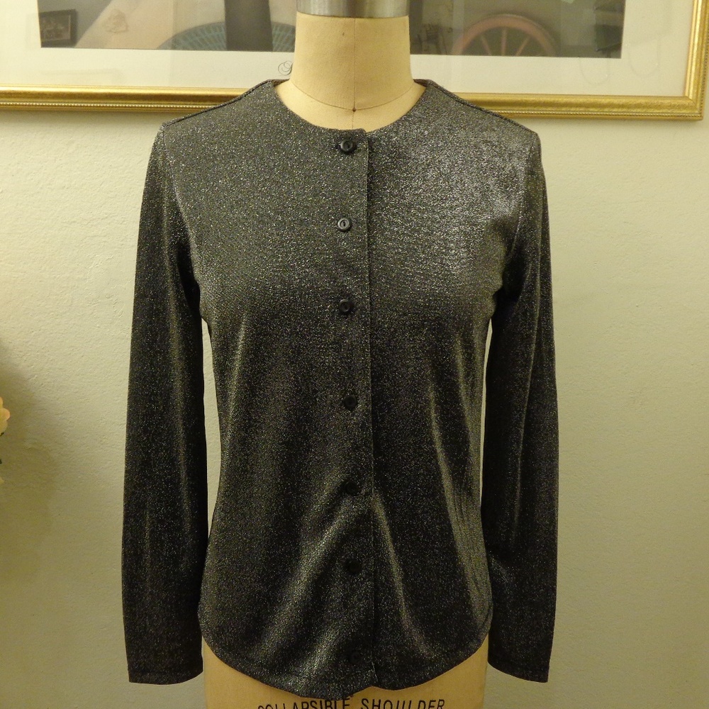 New York & Company Silver Shimmer Blouse Top
